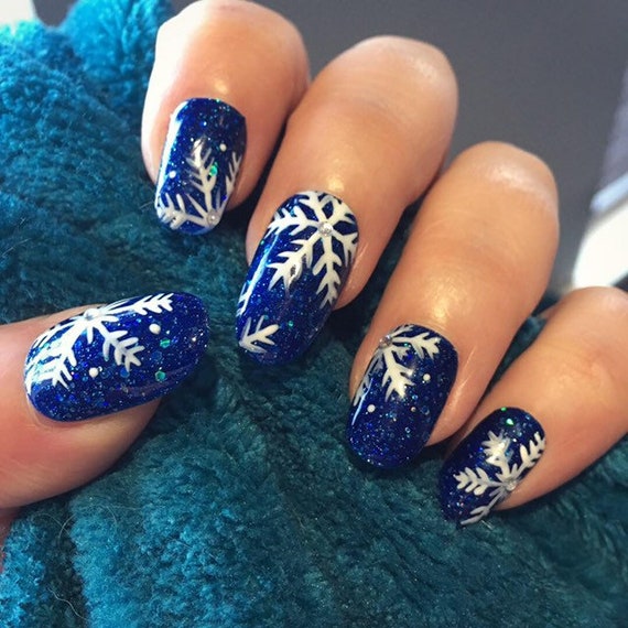 Flocon De Neige Noël Presse Sur Faux Ongles