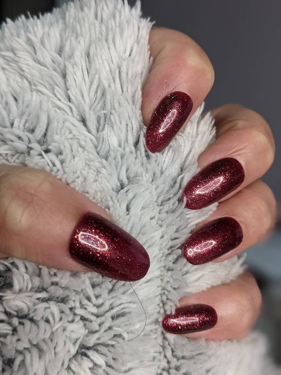 Coffin Red Matte Nail|wine Red Glitter Press On Nails 24pcs - Square Shape  Full Cover Matte Finish