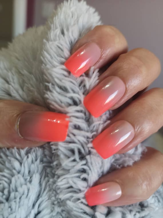 Coral Ombre Summer Press on False Nails - Etsy