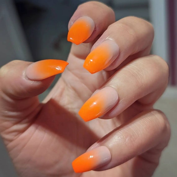 Neon Orange Ombre Uv Glow Summer Press On False Nails - Etsy