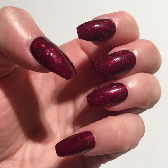 Dark Red Glitter Press On False Nails Christmas Nails