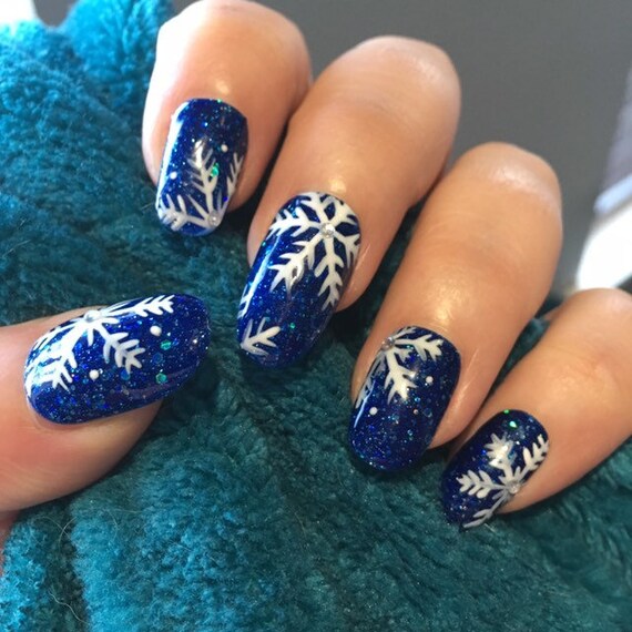 Flocon de neige Noël presse sur faux ongles