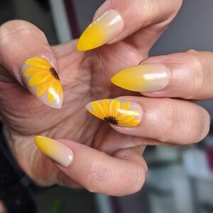 Sunflower Press on False Nails image 2