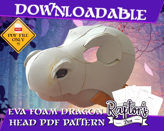 Dragon - Dino Head/Mask base EVA foam pattern for fursuit - Downloadable file only! Pictures are representative of the finished item