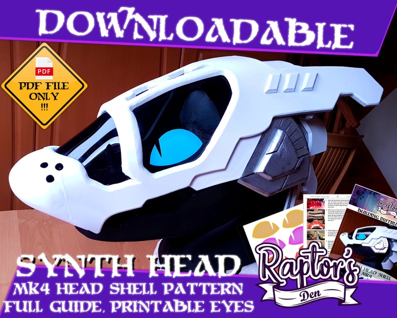 Synth head shell pattern and build guide with printable eyes - Downloadable file only! Pictures are representative of the finished item 