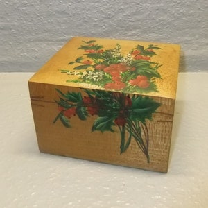 Jolite em madeira Spa - Caixa de jogo de cartas ou caixa decorada com guache com motivos de bouquet de azevinho - Natal - Póquer - Ponte