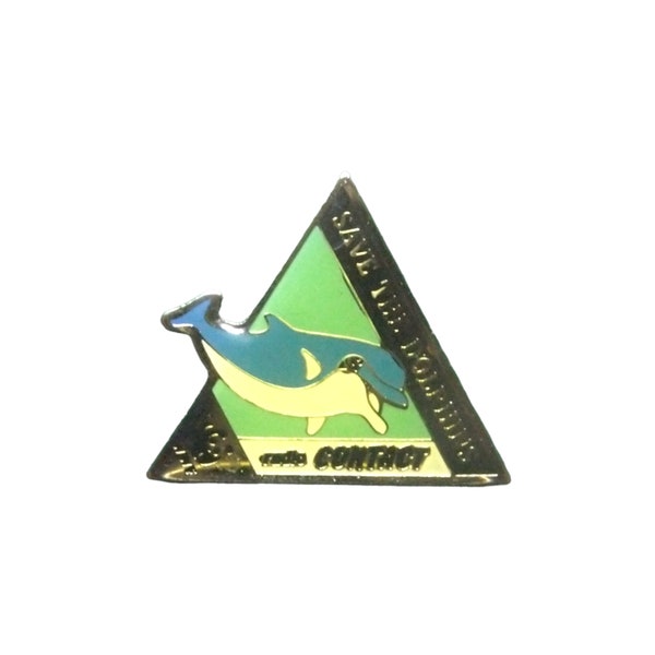 Pin's - Pins - Enamel Pin - WWF Save the Dolphins - Radio contact - vintage advertising object - brooch - Blue dolphin on green background - panda