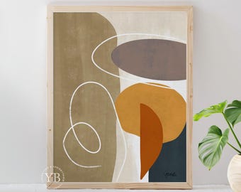 Abstract Wall Art Print, Mid Century Modern Painting, Earth Tone Geometric Decor