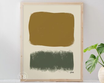 Abstract Wall Art Print, Mustard Yellow Forest Green, Bold Earth Tone Decor