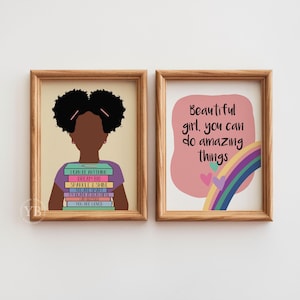 Little Black Girl Affirmation Art Print Set, Kids Reading Wall Decor