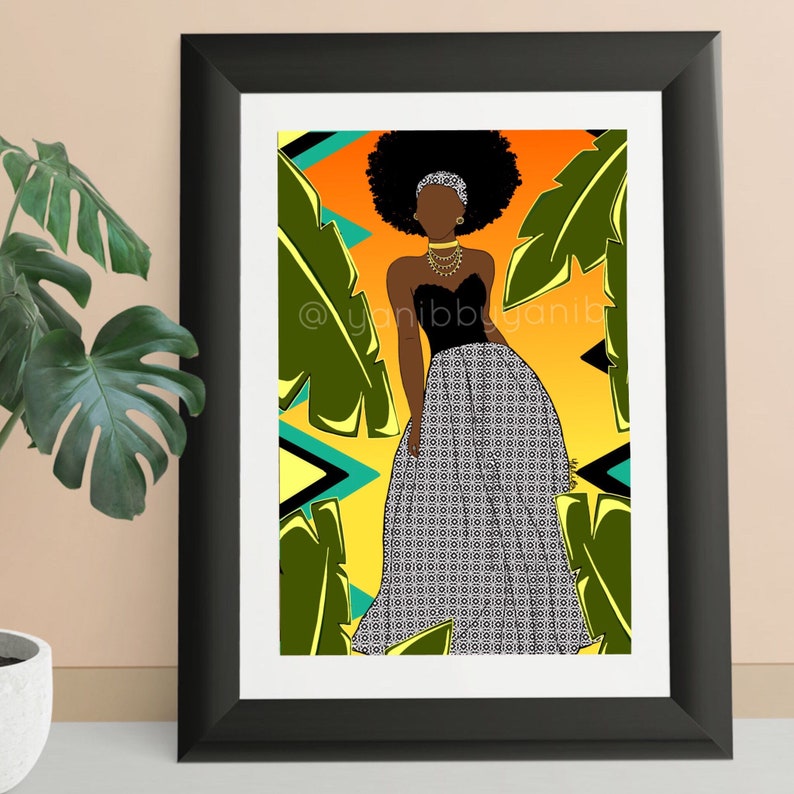 Original African American Wall Art Office Desk Home Decor Inspirational Abstract Women Afro Black Hair Magic