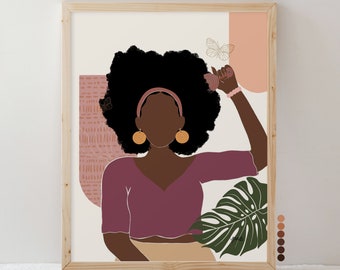 Black Woman Art Print, Afro Hair Painting, Original Wall Art, Afrocentric Home Decor, Black Girl Magic, Personalized Gift, Pink Purple