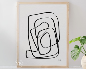 Abstract Line Art Print, Minimal Black Line Drawing, Modern Wall Decor