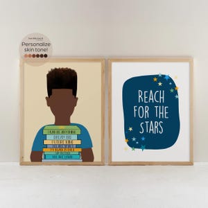 Little Black Boy Inspirational Art Prints, Set of 2 African American Wall Decor for Kids Room or Playroom, Personalized Gift