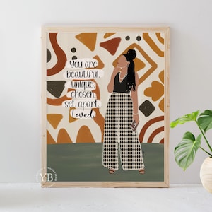 You Are Beautiful Affirmation Print, Inspirational Quote Decor, Black Woman Art