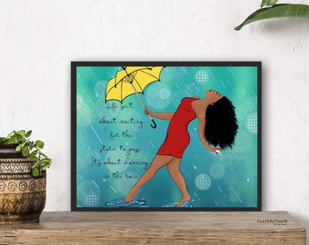 Dancing in the Rain, African American Woman Fine Art Print, Inspirational Black Woman Art, Black Art, Melanin Wall Decor, Black Girl Magic