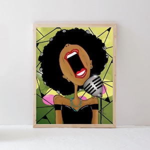 Abstract Black Art Music Print, Black Woman Singing, African American Wall Decor, Music Gallery Wall Art, Music Lover Gift, Jazz Art