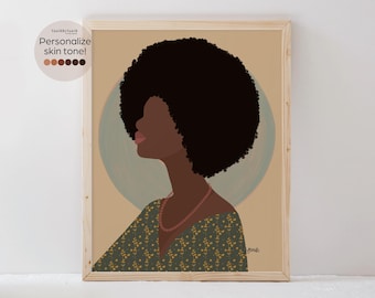 Black Woman Art Print, Modern Minimalist Style, Afrocentric Abstract Wall Art, African American Afro Home Decor, Personalized Gift