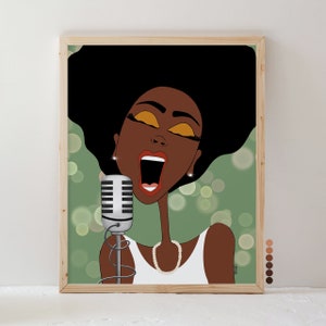 Black Jazz Music Art Print, African American Wall Decor, Abstract Black Woman Singing Painting, Music Home Decor, Black Culture Wall Art