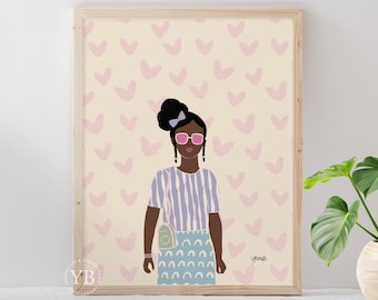 Little Black Girl Portrait Art Print, Pastel Kids Room Decor