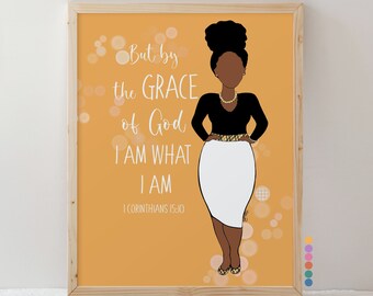 Customized African American Religious Art, By the Grace of God, Black Woman Wall Decor, Uplifting Praying Quote, Inspirational Gift