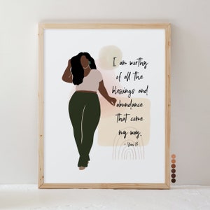 Black Woman Faith Wall Art Print, Afro American Praying, Blessings Quote, Black Girl Inspirational Saying, Black Art, Gift for Her, Green