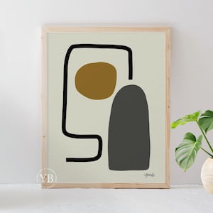Abstract Wall Art Print, Minimal Line Drawing, Earth Tone Geometric Decor