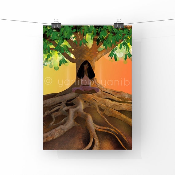 Wisdom Tree African American Wall Art Meditation Artwork Etsy