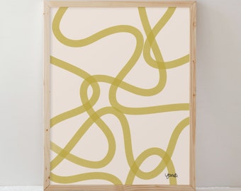 Modern Abstract Line Art Print, Yellow Wall Decor for Living Room Bedroom Kitchen or Office, Mid-Centrury Art, Minimalist Print, UNFRAMED
