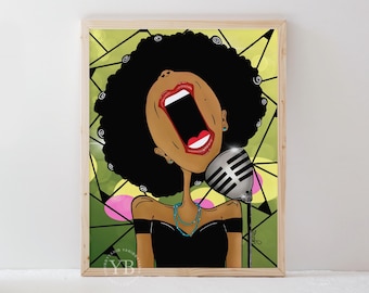 Abstract Black Art Music Print, Black Woman Singing, African American Wall Decor, Music Gallery Wall Art, Music Lover Gift, Jazz Art