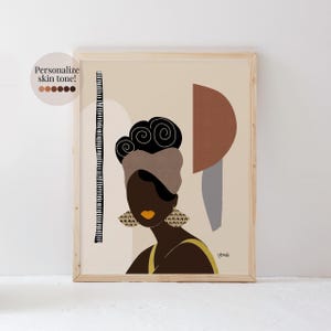 Black Queen Natural Hair Wall Decor, Black Art Print, Headwrap Hairstyle African American Painting, Black Woman Art, Black Girl Artwork