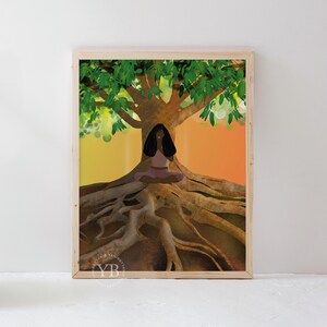 Earthy Woman Art Print, Meditation Wall Decor, Colorful Illustration