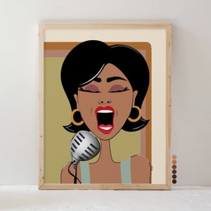 Original Black Jazz Art Print, African American Wall Decor, Black Woman Singing, Retro Jazz Music Art, Black Culture Home Decor