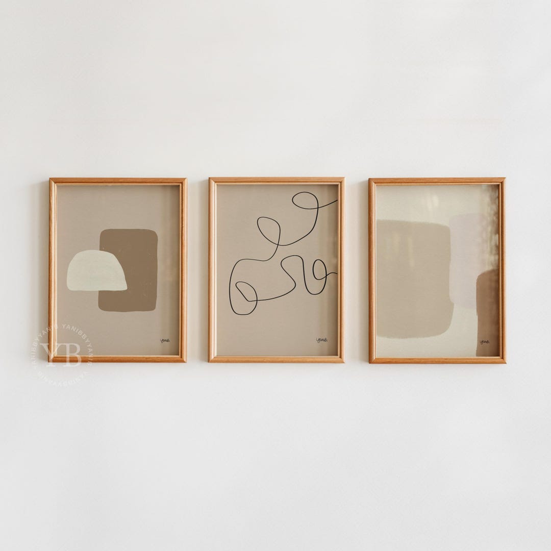 Neutral Abstract Line Art Print Set of 3, Mid Century Modern Wall Decor ...