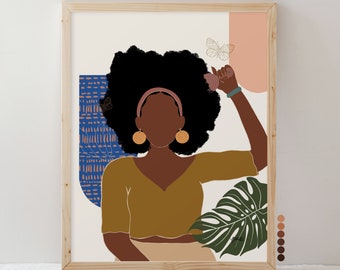 Black Girl Afro Hair Art Print, Abstract Black Woman Painting, Melanin Art, Colorful Black Art Wall Decor, Personalized Gift