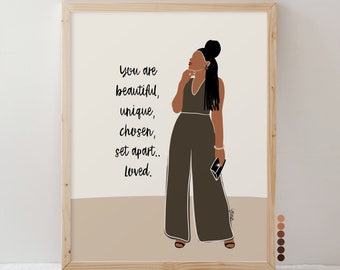 Customized Black Girl Inspirational Wall Art Print, You Are Beautiful.. Black Woman Quote, African American Wall Decor, Black Fine Art, Gift