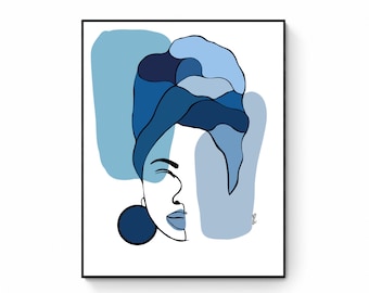 Abstract Black Woman Print, Colorful Modern Living Room Wall Decor, Housewarming Gift, Minimalistic Office Wall Art, Black Afro Art