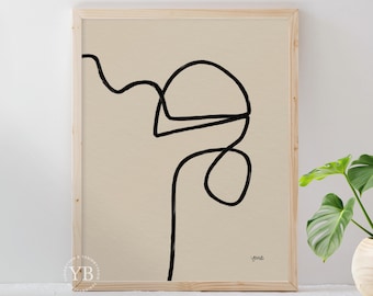 Minimal Line Art Print, Abstract Drawing, Neutral Modern Wall Decor
