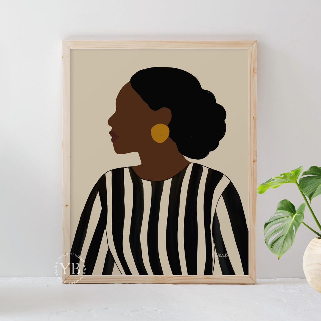 Minimalist Black Woman Wall Art Print, Abstract Portrait, Afro Modern ...