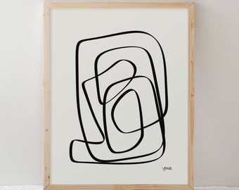 Black and Beige Squiggly Line Art Print, Modern Minimalist Wall Decor, Abstract Line Drawing