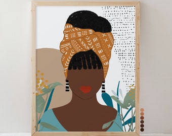 Original Black Art Print, Abstract African American Wall Decor, Portrait Painting, Black Woman with locs, Afrocentric Art, Personalized Gift
