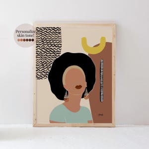Black Woman Art, Melanin Queen Print, Afrocentric Natural Hair Art, Black Girl Wall Decor, Abstract Black Art, Black Artist Painting