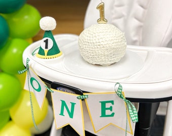 Masters First Birthday Banner, Golf Birthday Party High Chair Decor, Hole in One, First Birthday Par-Tee, Pennant, One High Chair Banner