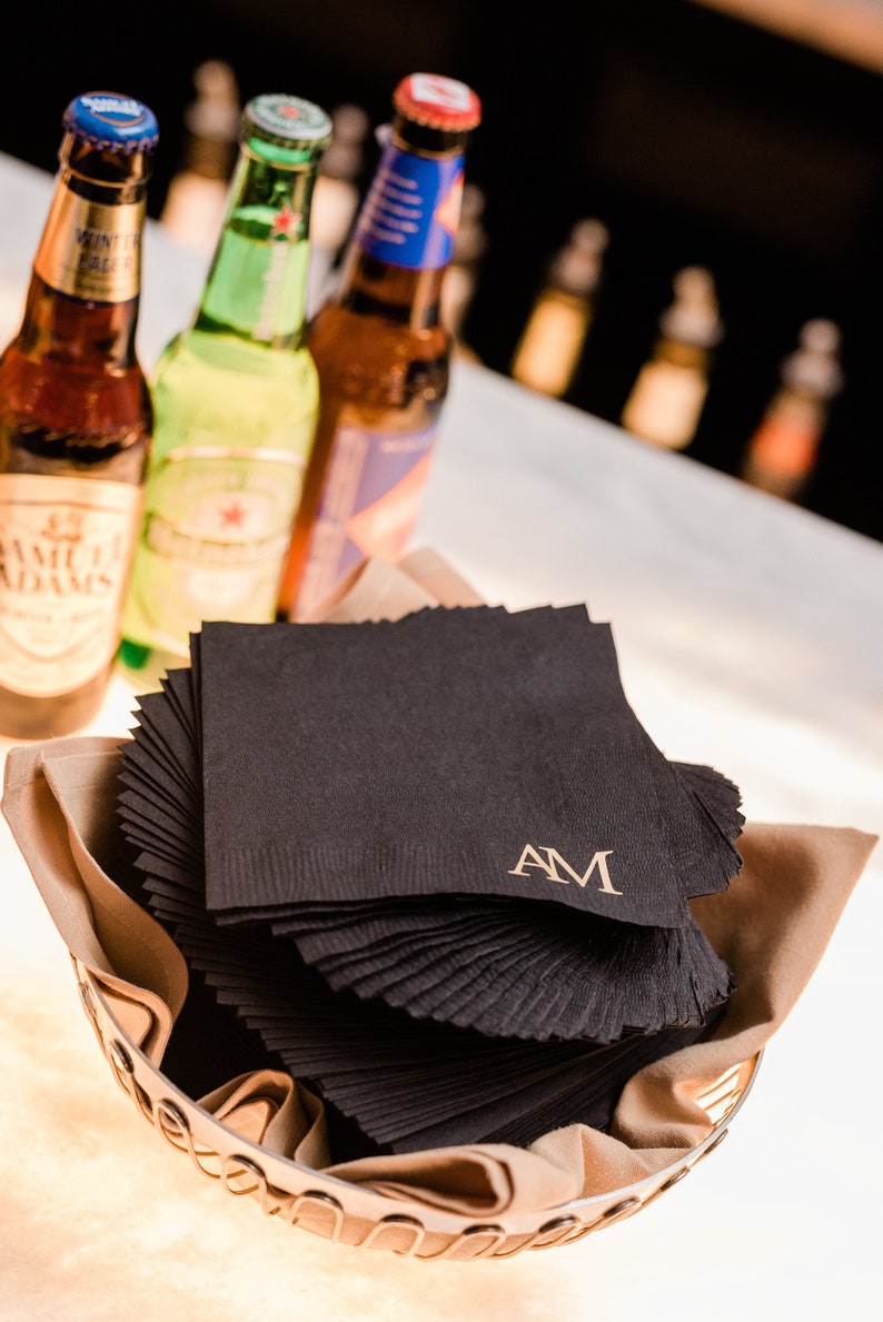 Black paper napkin with custom or initials for a wedding or any special event!