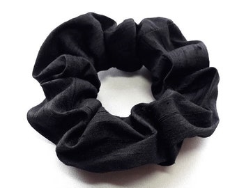 Black pure silk scrunchie,dupion silk,quality silk hairband,silk hair accessory,ponytail holder,bespoke handmade.