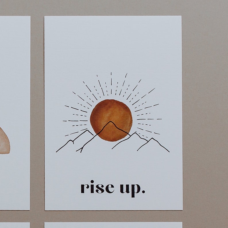 Sunrise 'Rise Up' Inspirational Quote Hand Drawn Illustration with Watercolour Wash, Wall Art Print A4 / A5 image 3