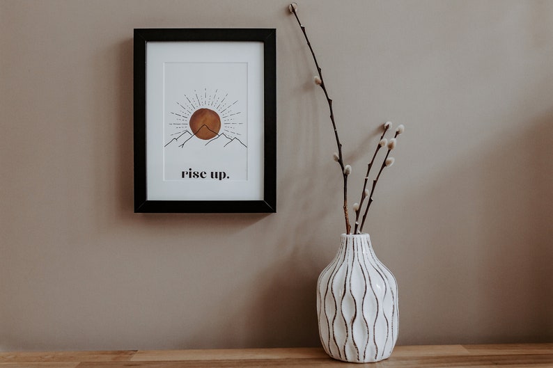 Sunrise 'Rise Up' Inspirational Quote Hand Drawn Illustration with Watercolour Wash, Wall Art Print A4 / A5 image 2