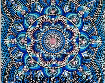 Mandala Estrella Brillante/Arte de pared imprimible/Mandala de puntos azules/Decoración bohemia para el hogar/Descarga digital cuadrada/Arte de meditación