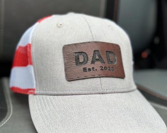 American Flag Genuine Leather Custom Dad Hat Dad Gift Father's Day Richardson Hat Grandpa For Husband Trucker Hat