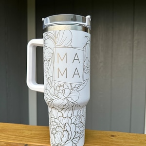 MAMA Flower Engraved Wrap Stanley-Style 40 Ounce Cup with Handle